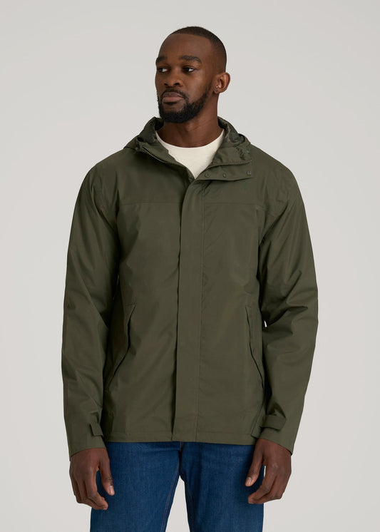 American Tall Men Lightweight Rain Jacket for Tall Men in Dark Olive Green