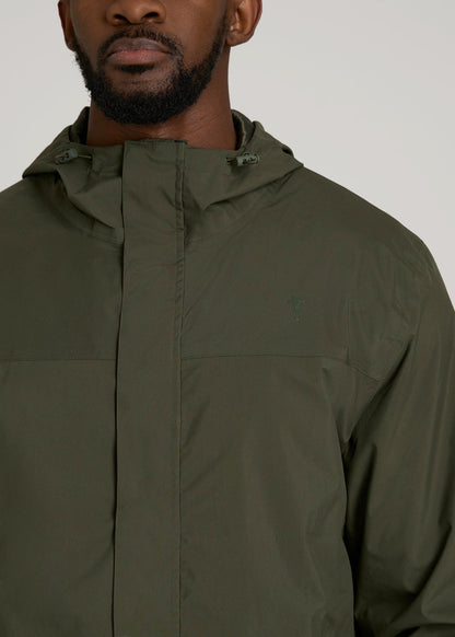 American Tall Men Lightweight Rain Jacket for Tall Men in Dark Olive Green