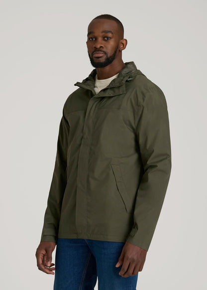 American Tall Men Lightweight Rain Jacket for Tall Men in Dark Olive Green