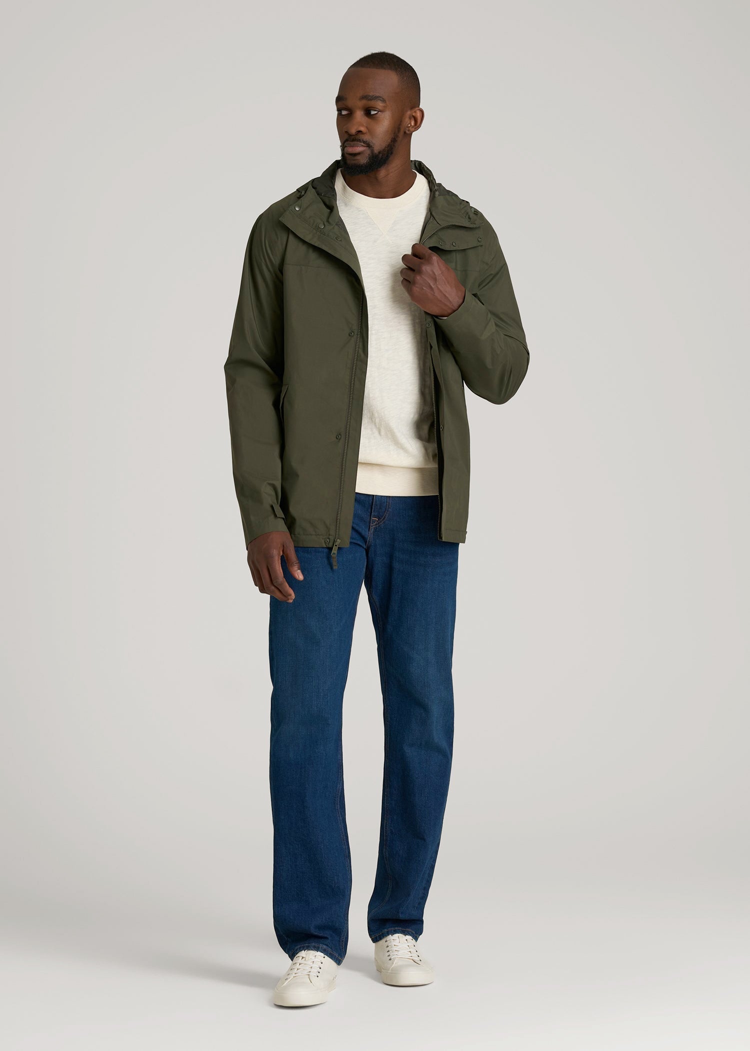 American Tall Men Lightweight Rain Jacket for Tall Men in Dark Olive Green
