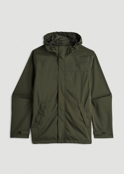 American Tall Men Lightweight Rain Jacket for Tall Men in Dark Olive Green