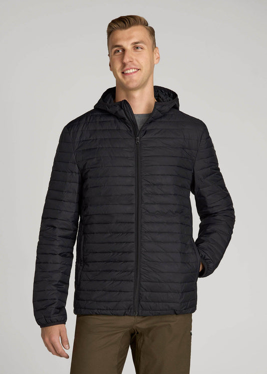 American Tall Men Packable Puffer Jacket for Tall Men in Black