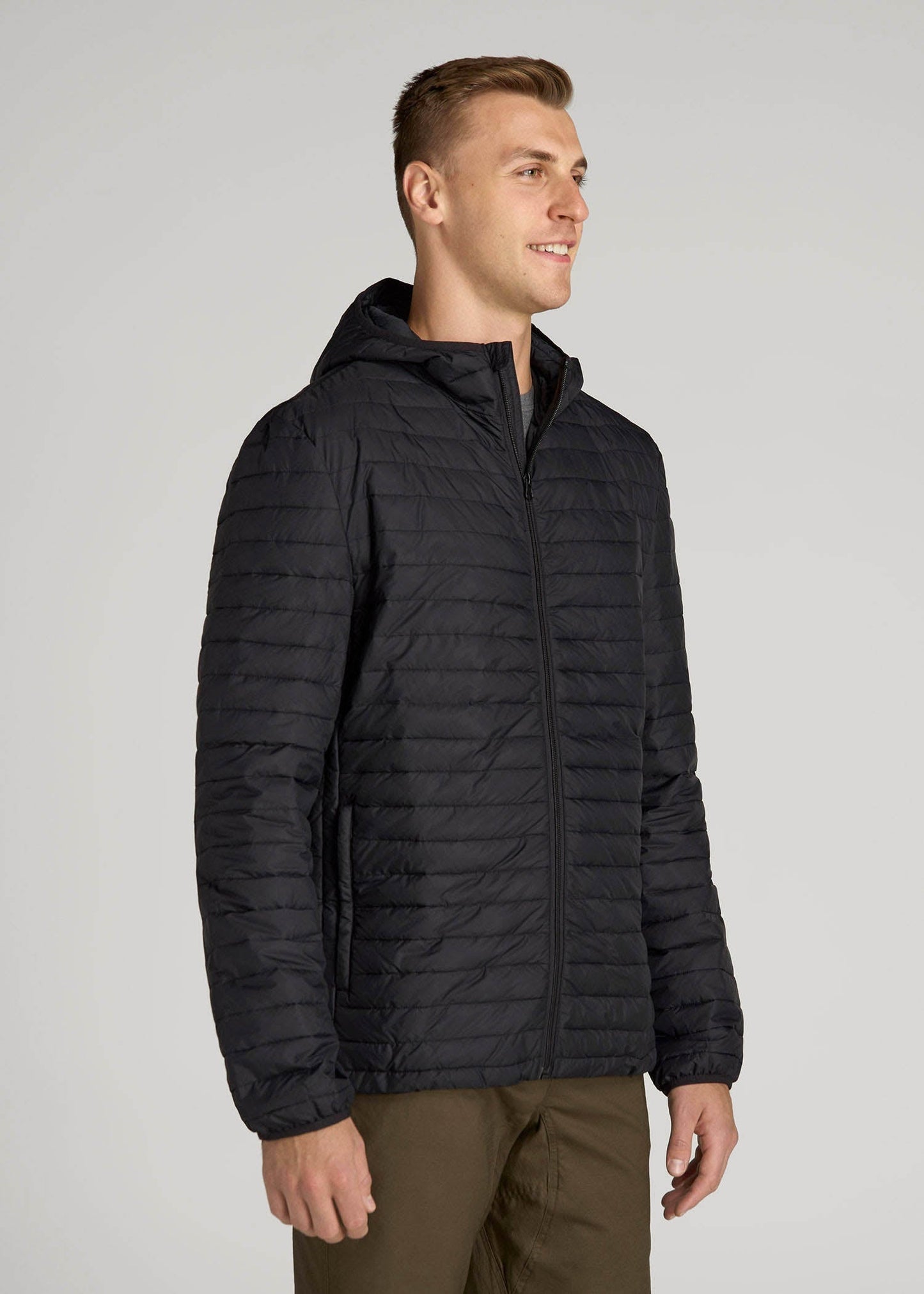 American Tall Men Packable Puffer Jacket for Tall Men in Black