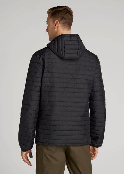 American Tall Men Packable Puffer Jacket for Tall Men in Black