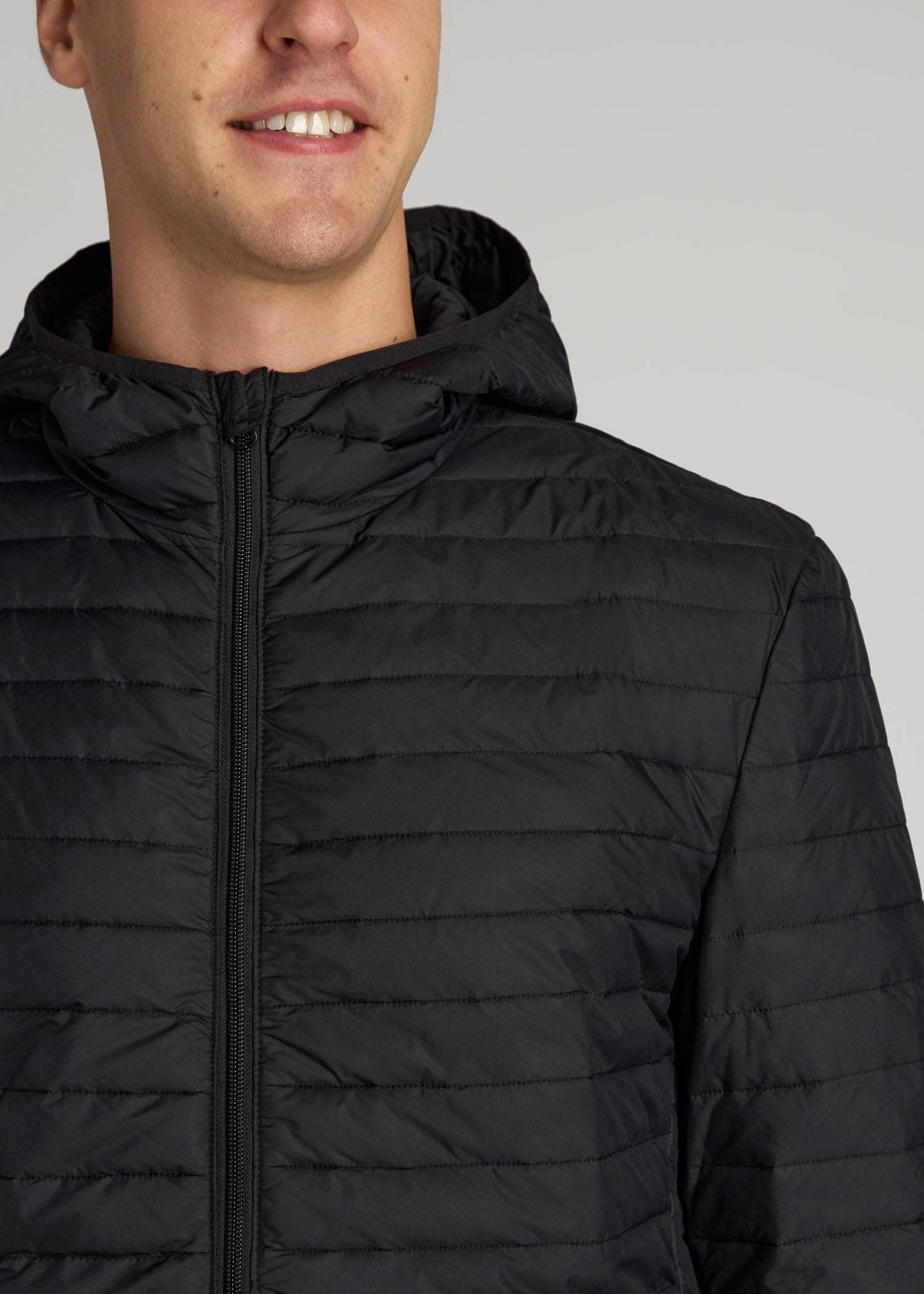 American Tall Men Packable Puffer Jacket for Tall Men in Black