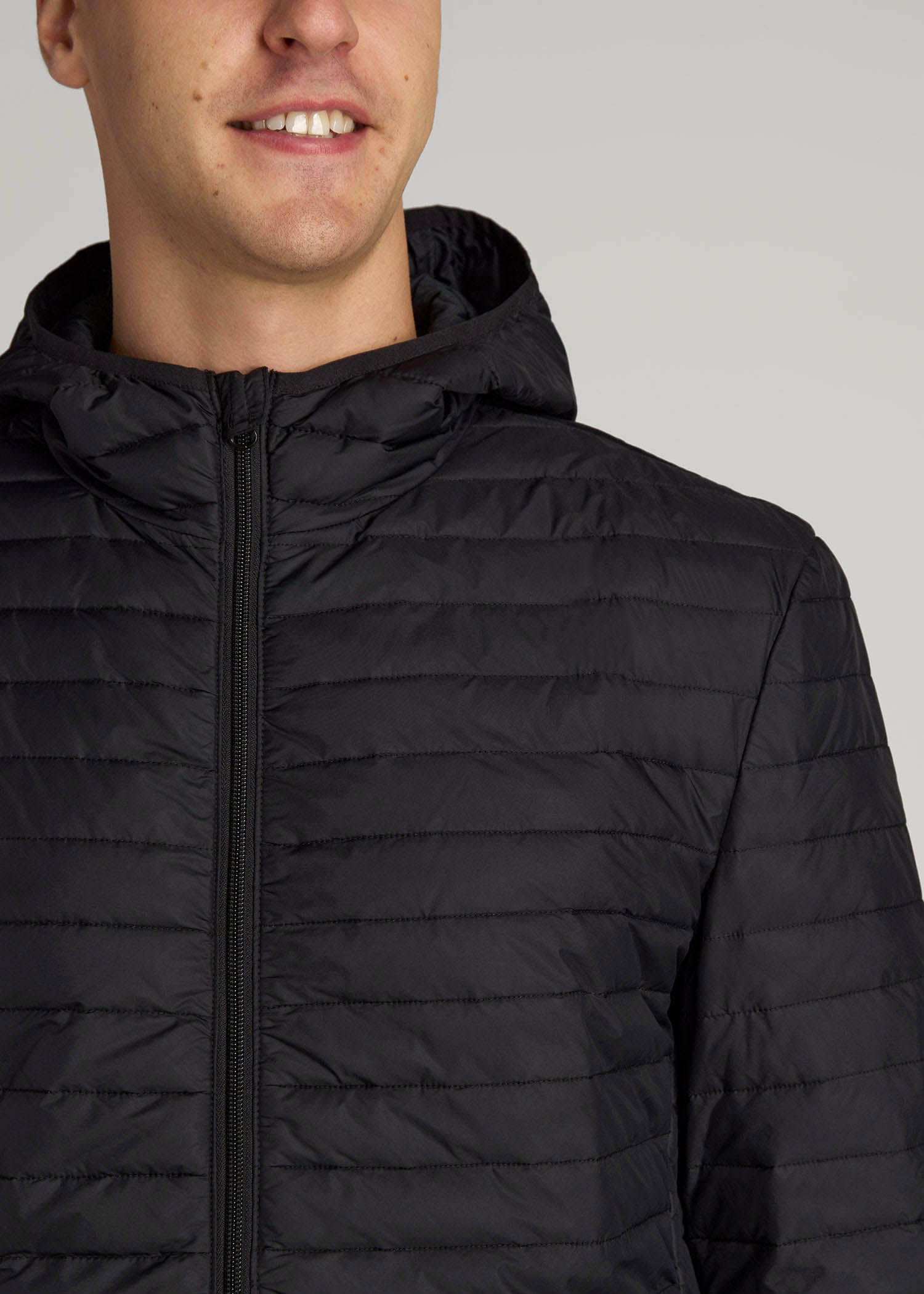 American Tall Men Packable Puffer Jacket for Tall Men in Black