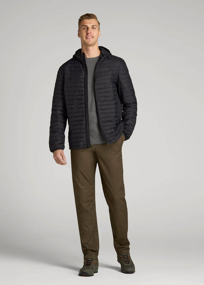 American Tall Men Packable Puffer Jacket for Tall Men in Black