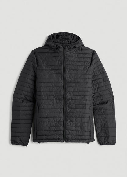 American Tall Men Packable Puffer Jacket for Tall Men in Black
