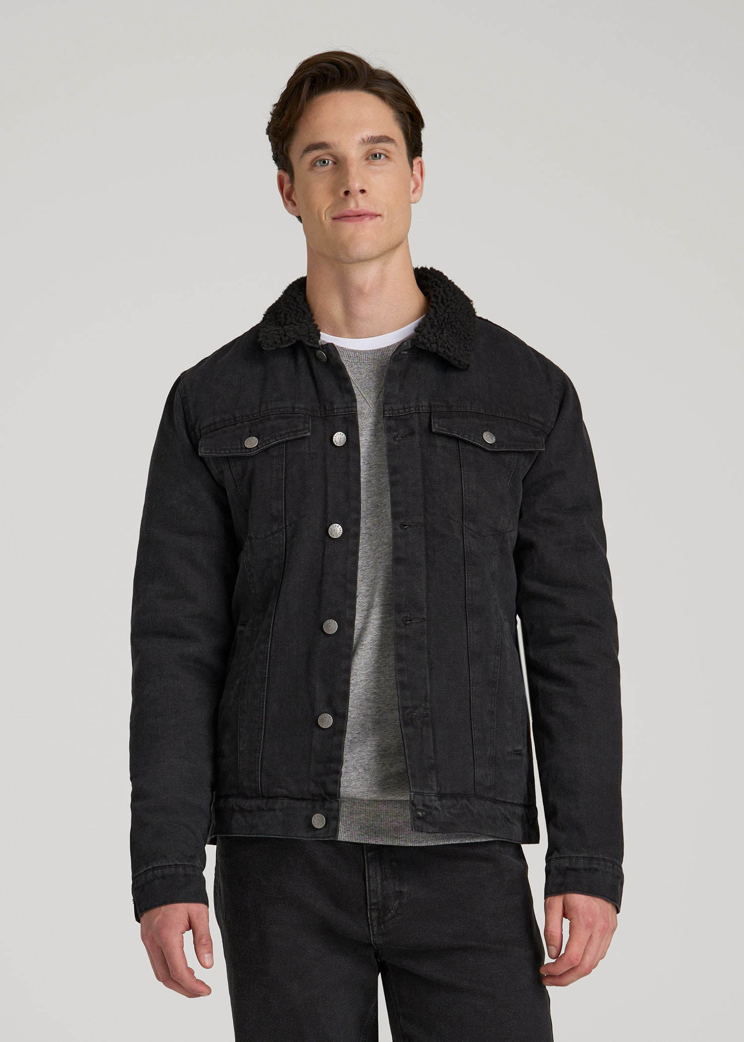 American Tall Men Denim Sherpa Jacket for Tall Men in Onyx Black Wash