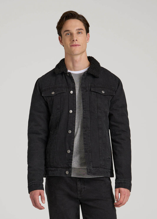 American Tall Men Denim Sherpa Jacket for Tall Men in Onyx Black Wash