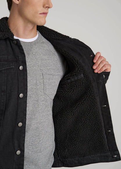 American Tall Men Denim Sherpa Jacket for Tall Men in Onyx Black Wash