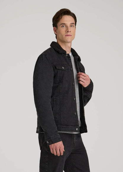 American Tall Men Denim Sherpa Jacket for Tall Men in Onyx Black Wash