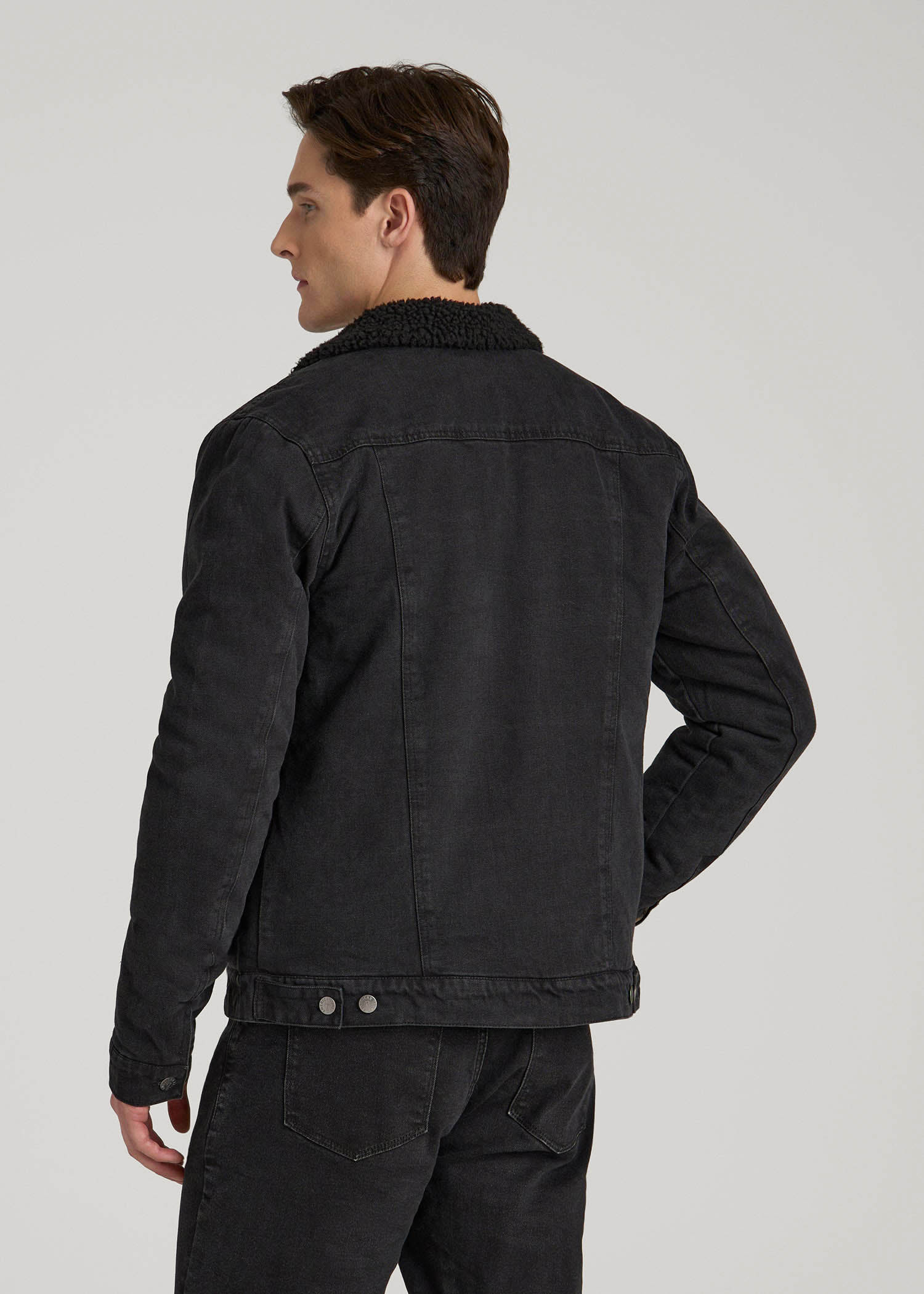 American Tall Men Denim Sherpa Jacket for Tall Men in Onyx Black Wash