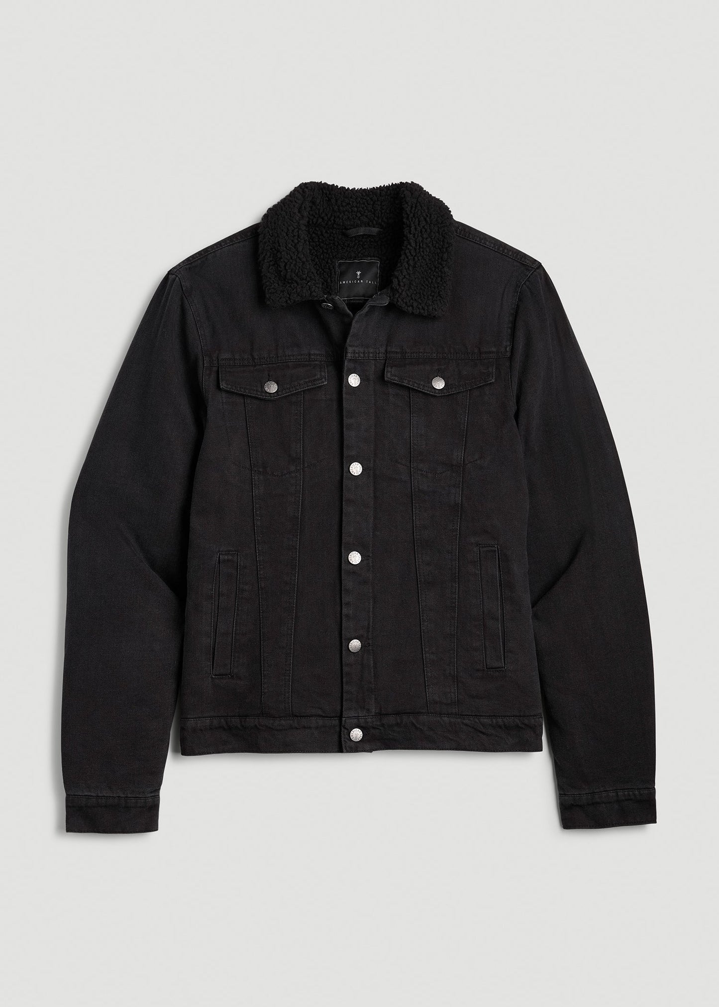 American Tall Men Denim Sherpa Jacket for Tall Men in Onyx Black Wash