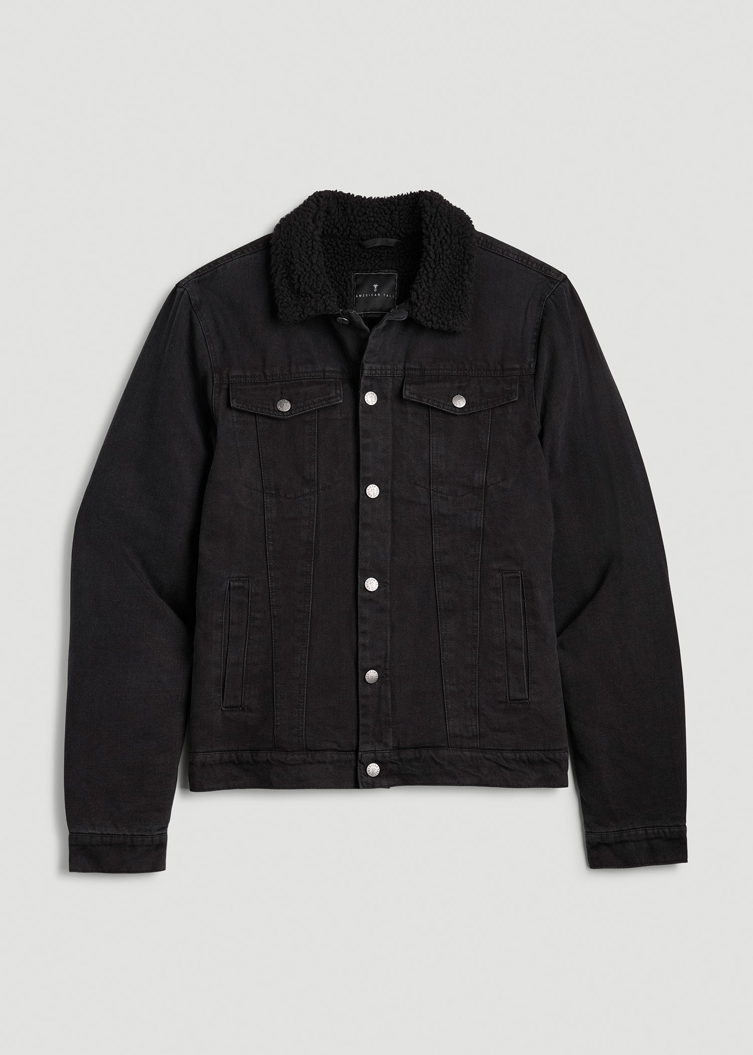 American Tall Men Denim Sherpa Jacket for Tall Men in Onyx Black Wash