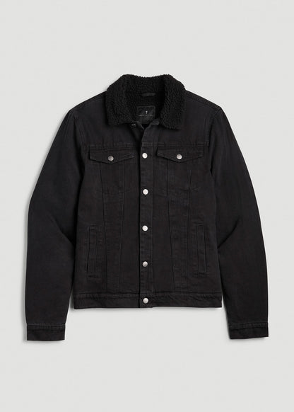 American Tall Men Denim Sherpa Jacket for Tall Men in Onyx Black Wash