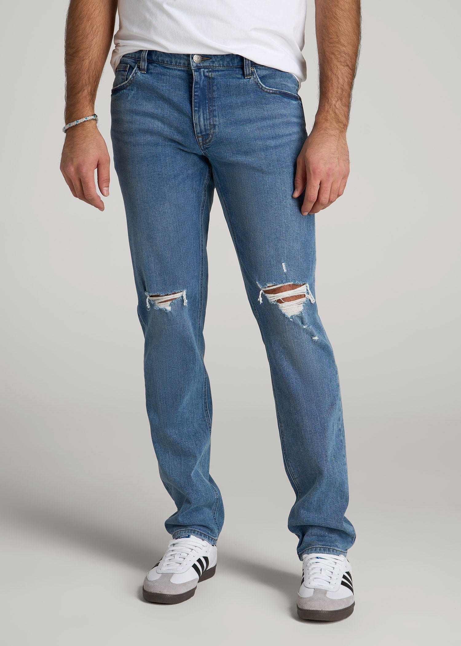 American Tall Men Carman TAPERED Jeans for Tall Men in Distressed Skyline Blue