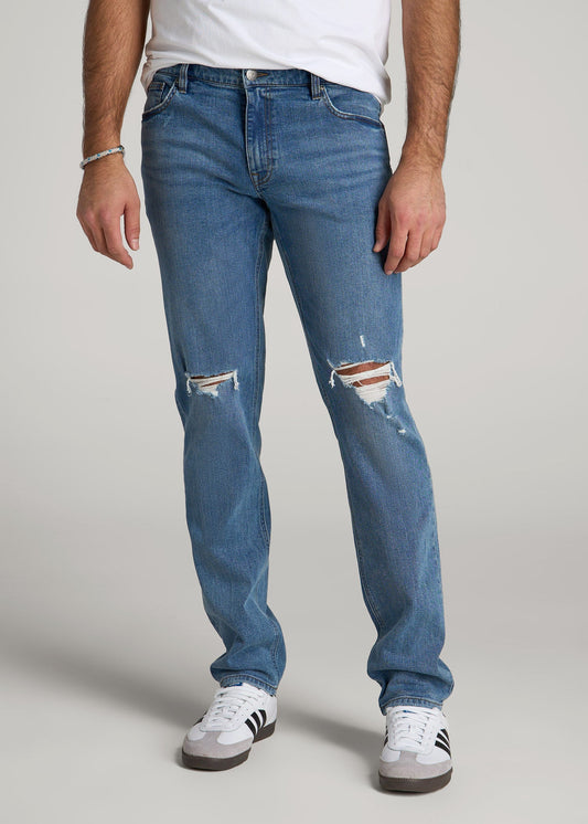 American Tall Men Carman TAPERED Jeans for Tall Men in Distressed Skyline Blue