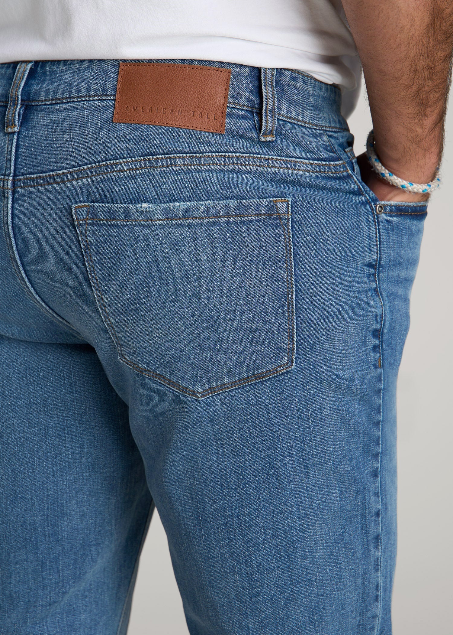 American Tall Men Carman TAPERED Jeans for Tall Men in Distressed Skyline Blue