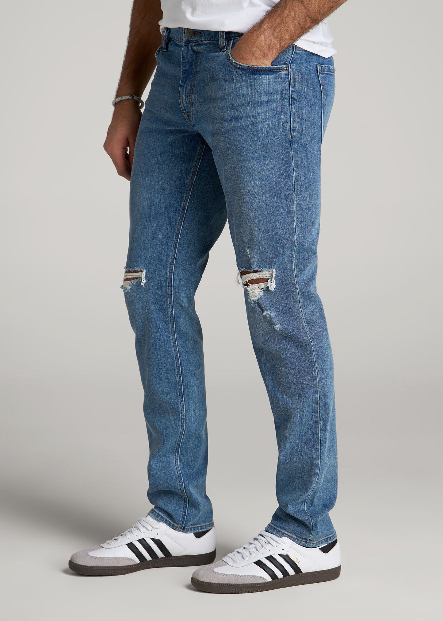American Tall Men Carman TAPERED Jeans for Tall Men in Distressed Skyline Blue