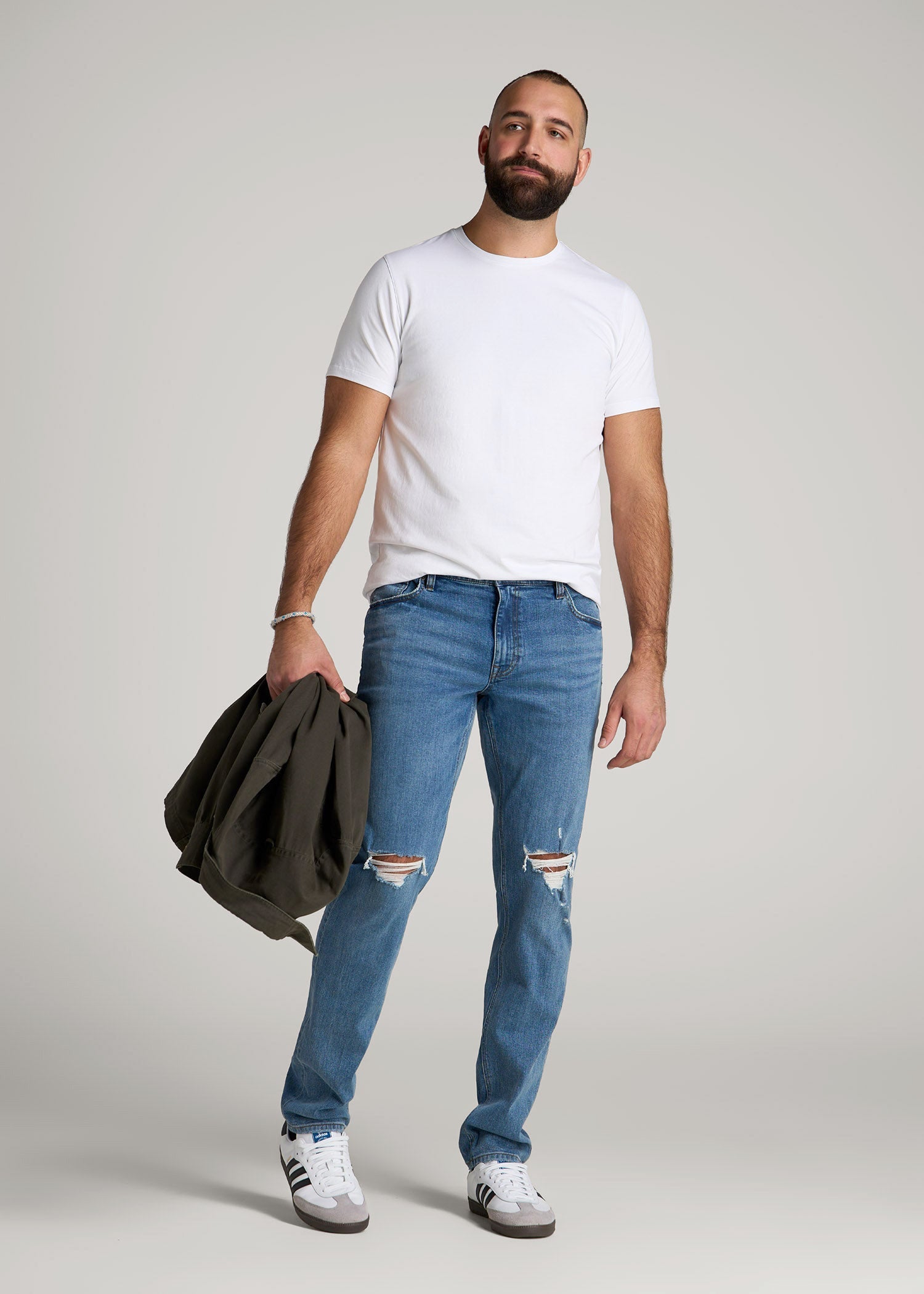 American Tall Men Carman TAPERED Jeans for Tall Men in Distressed Skyline Blue