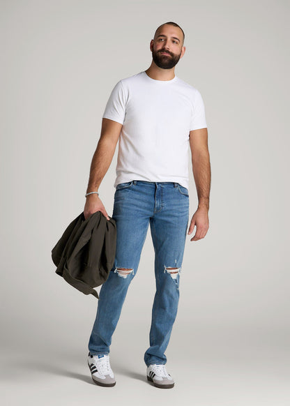 American Tall Men Carman TAPERED Jeans for Tall Men in Distressed Skyline Blue