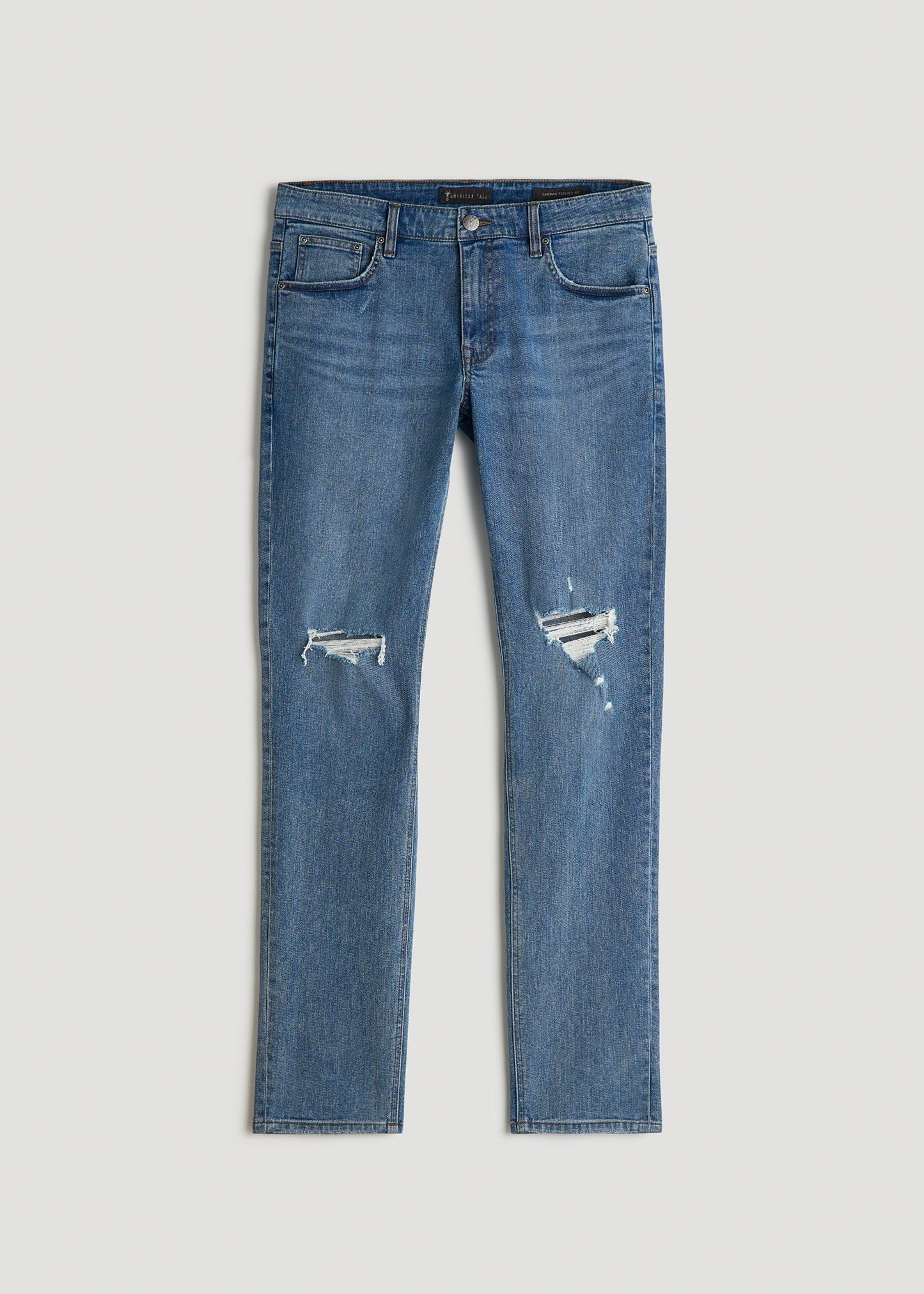 American Tall Men Carman TAPERED Jeans for Tall Men in Distressed Skyline Blue