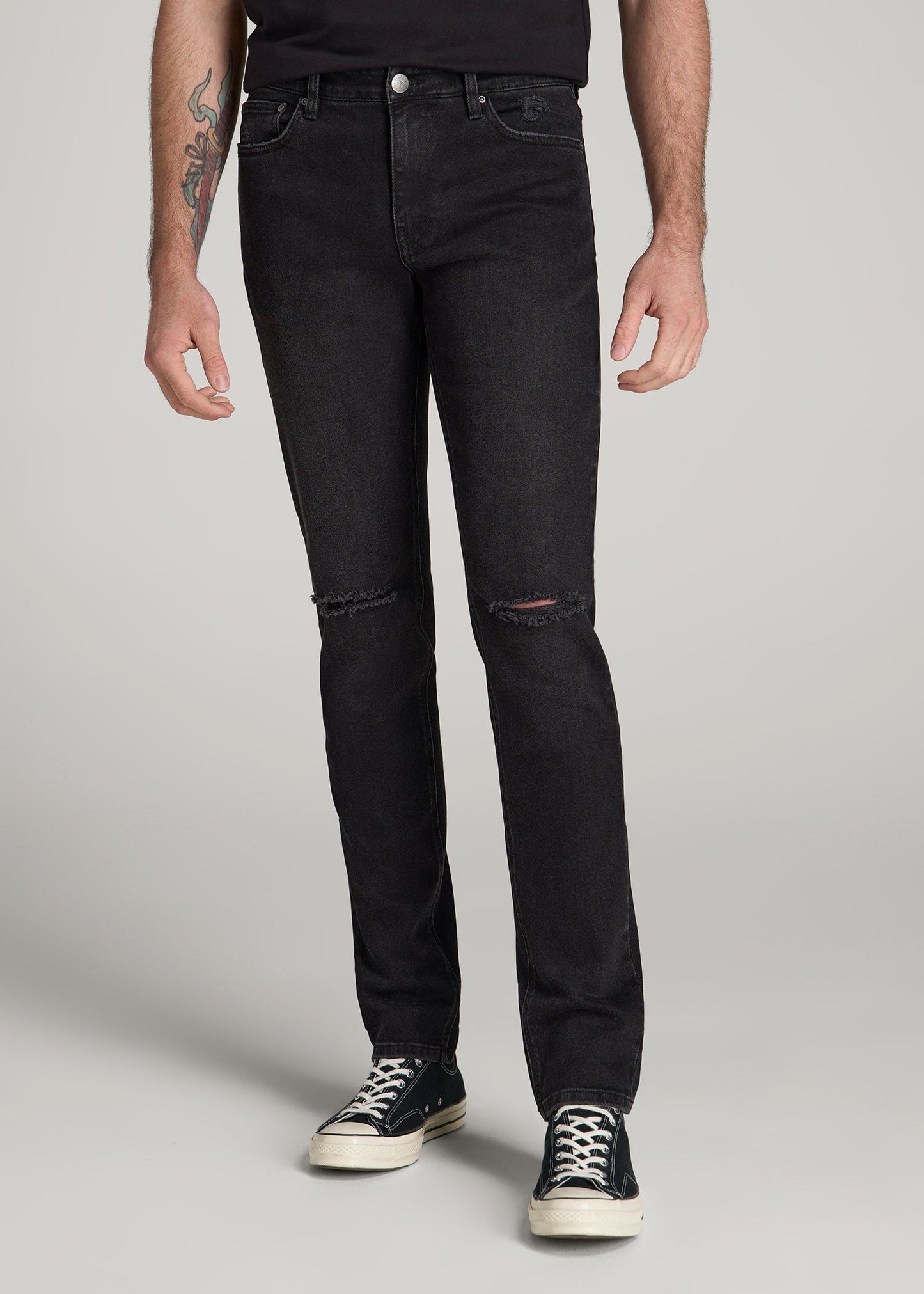 American Tall Men Dylan Slim Fit Jeans for Tall Men in Distressed Onyx Black Wash
