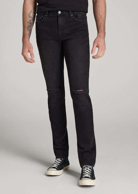 American Tall Men Dylan Slim Fit Jeans for Tall Men in Distressed Onyx Black Wash