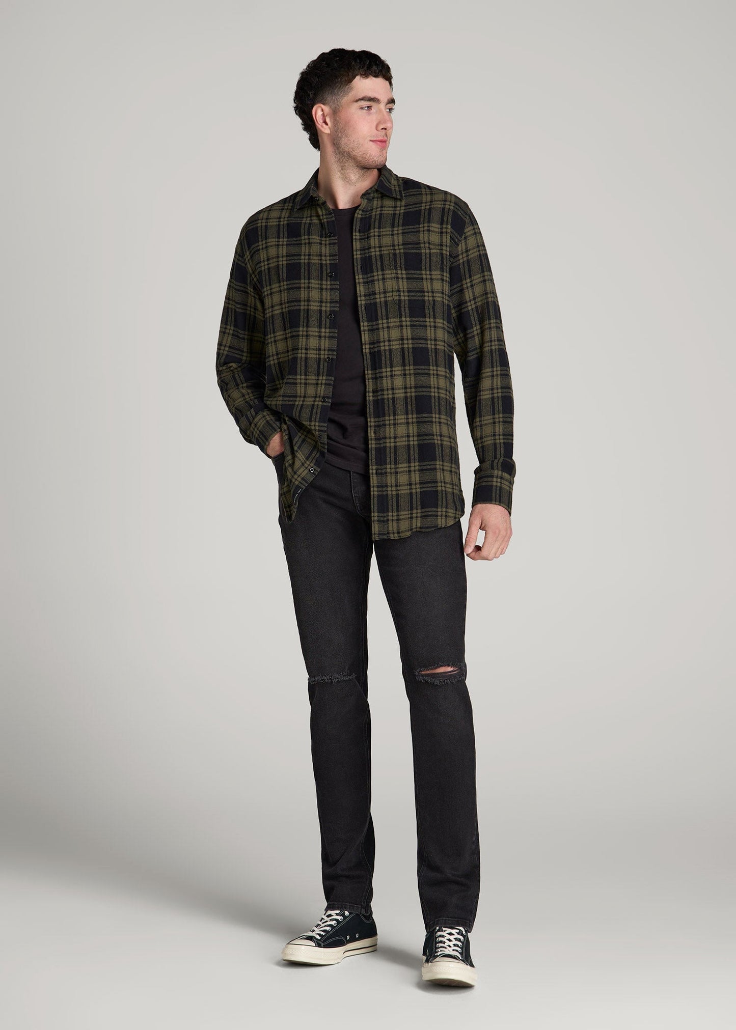 American Tall Men Dylan Slim Fit Jeans for Tall Men in Distressed Onyx Black Wash