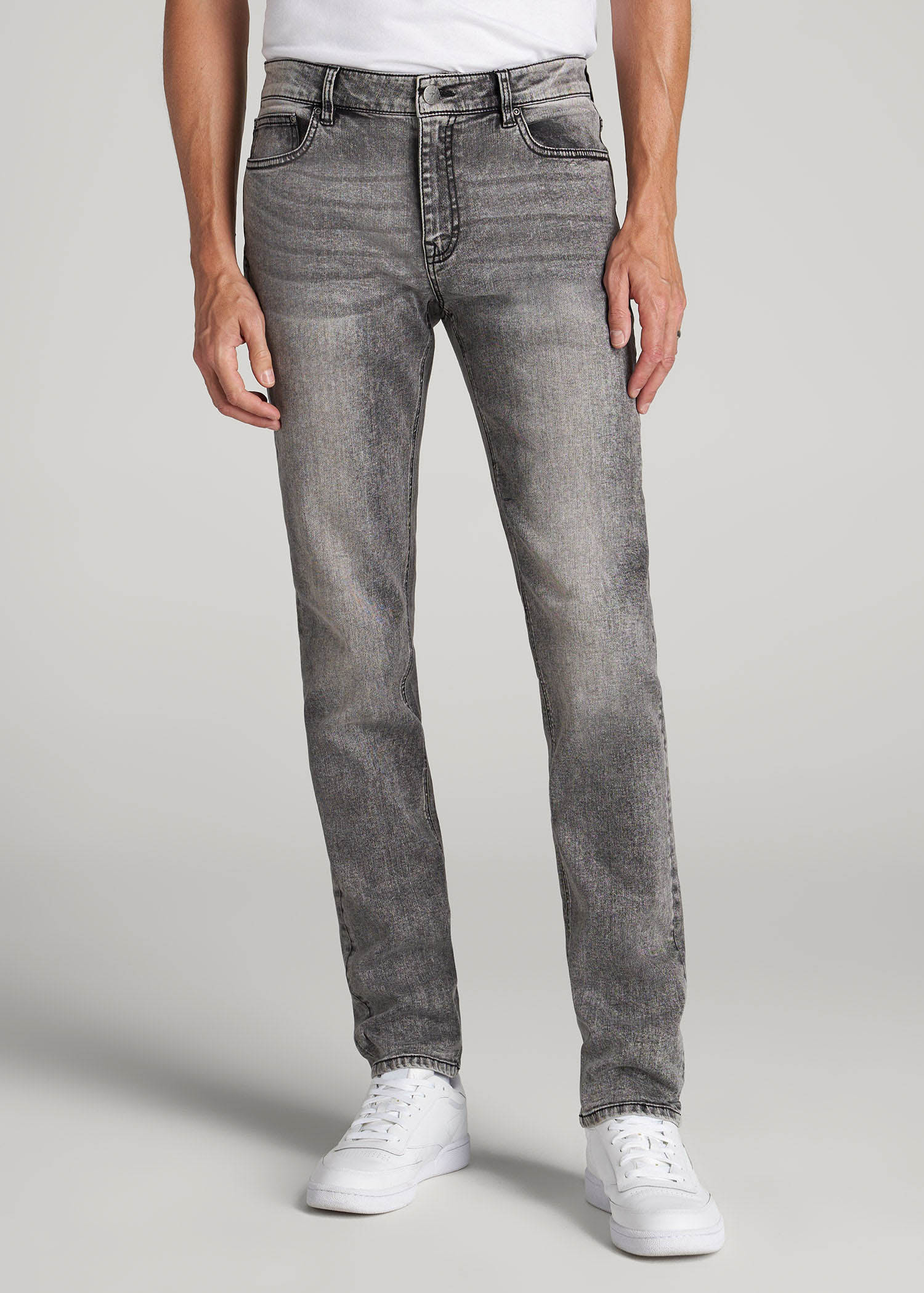 American Tall Men Dylan Slim Fit Jeans for Tall Men in Washed Faded Black