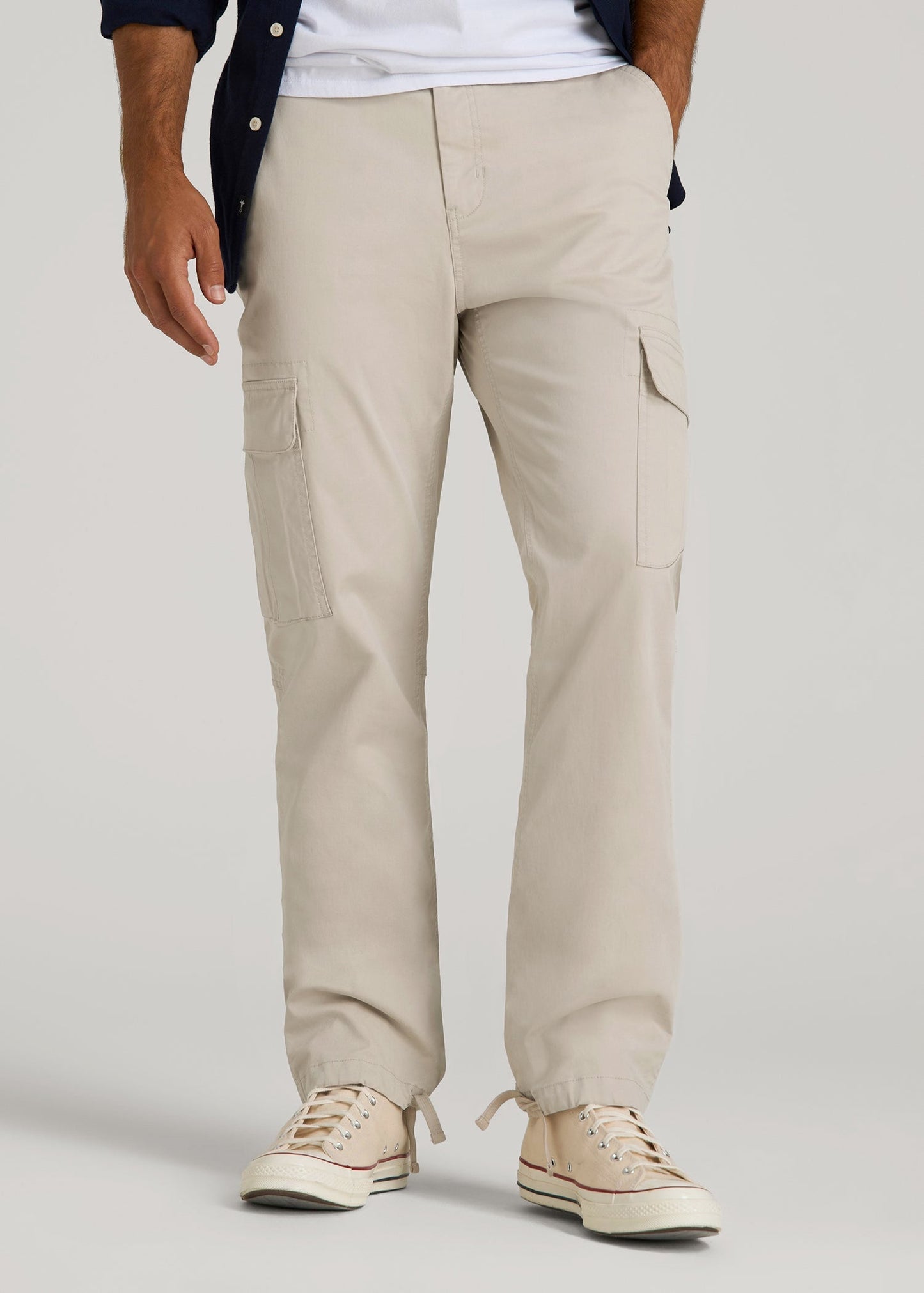 American Tall Men Straight Fit Vintage Washed Cargo Pants for Tall Men in Drywall Tan