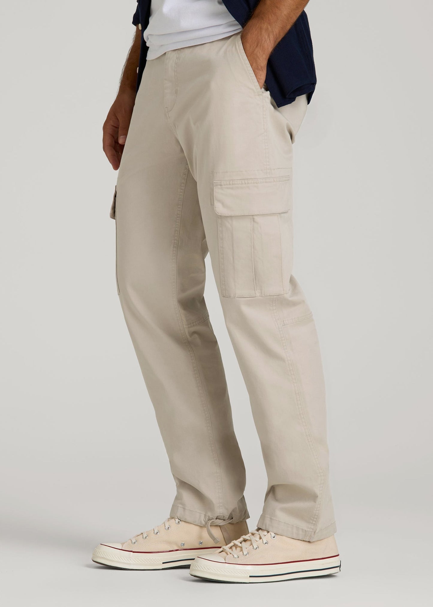 American Tall Men Straight Fit Vintage Washed Cargo Pants for Tall Men in Drywall Tan