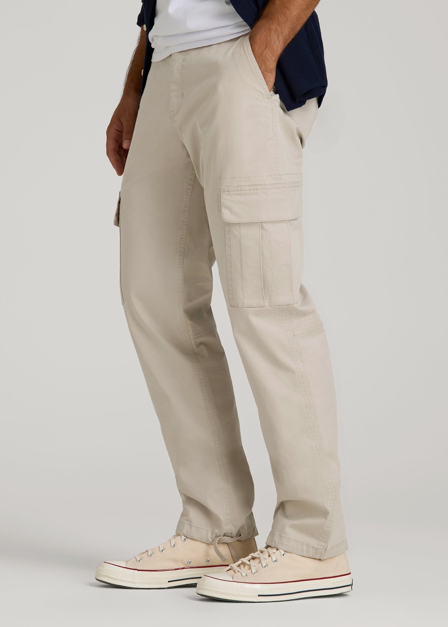 American Tall Men Straight Fit Vintage Washed Cargo Pants for Tall Men in Drywall Tan