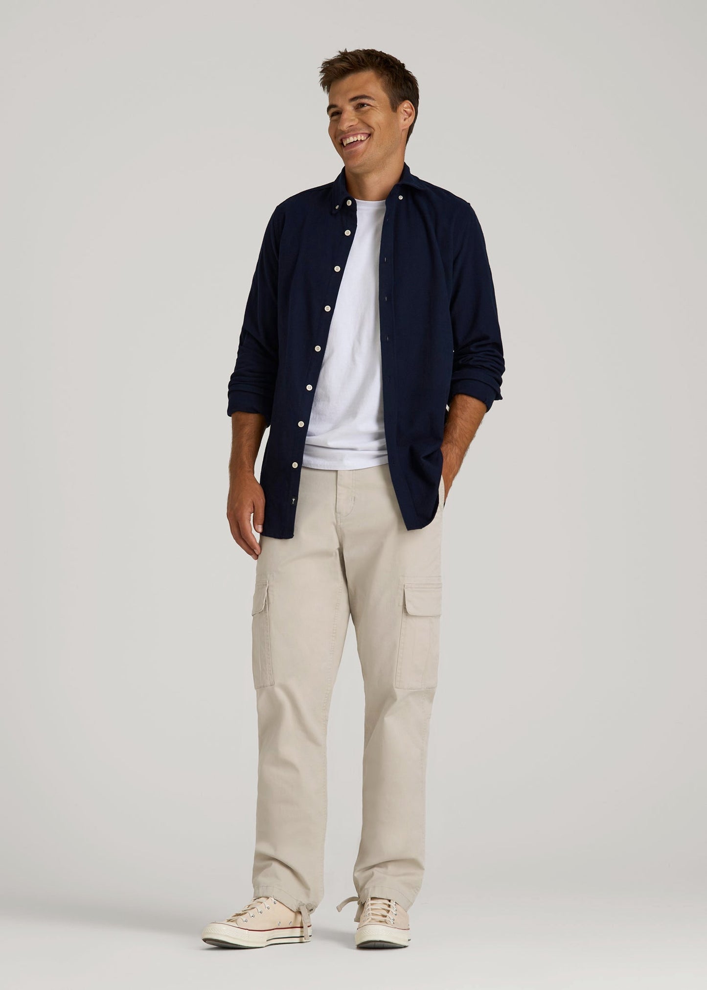 American Tall Men Straight Fit Vintage Washed Cargo Pants for Tall Men in Drywall Tan