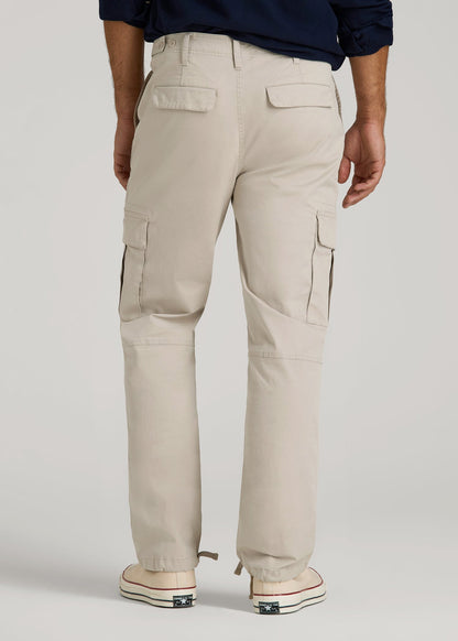 American Tall Men Straight Fit Vintage Washed Cargo Pants for Tall Men in Drywall Tan