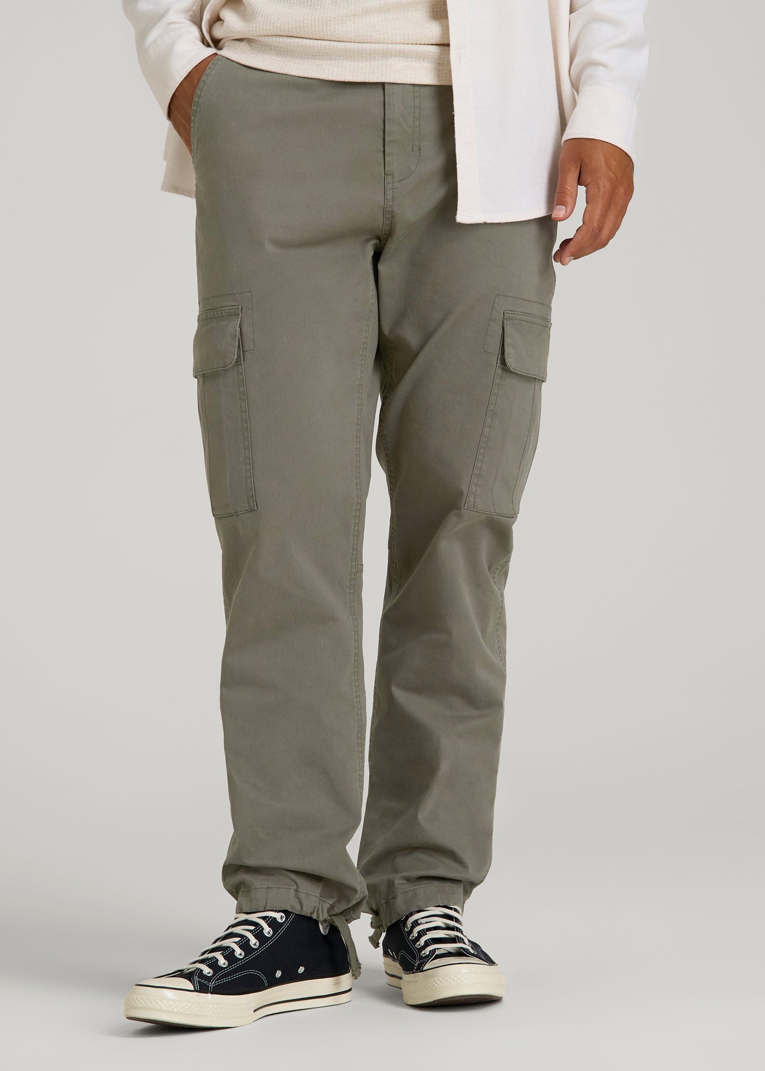 American Tall Men Straight Fit Vintage Washed Cargo Pants for Tall Men in Camper Green
