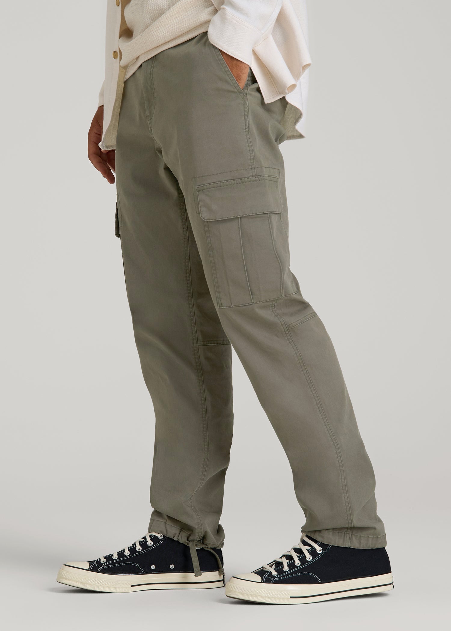 American Tall Men Straight Fit Vintage Washed Cargo Pants for Tall Men in Camper Green