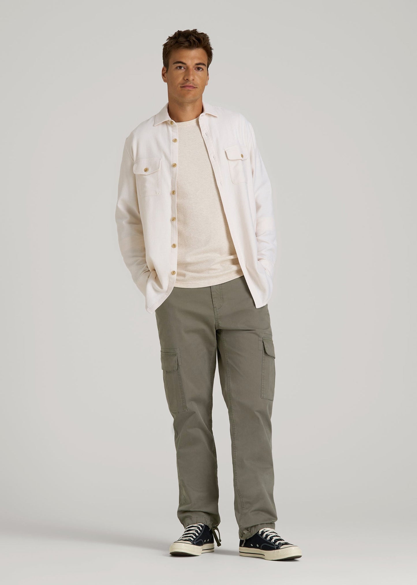 American Tall Men Straight Fit Vintage Washed Cargo Pants for Tall Men in Camper Green