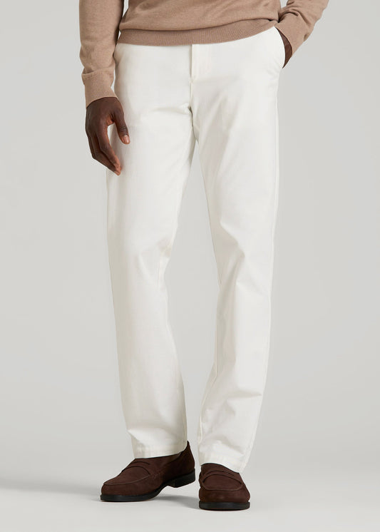 American Tall Men 4 Way Stretch Commuter TAPERED Chino Pants for Tall Men in White Alyssum