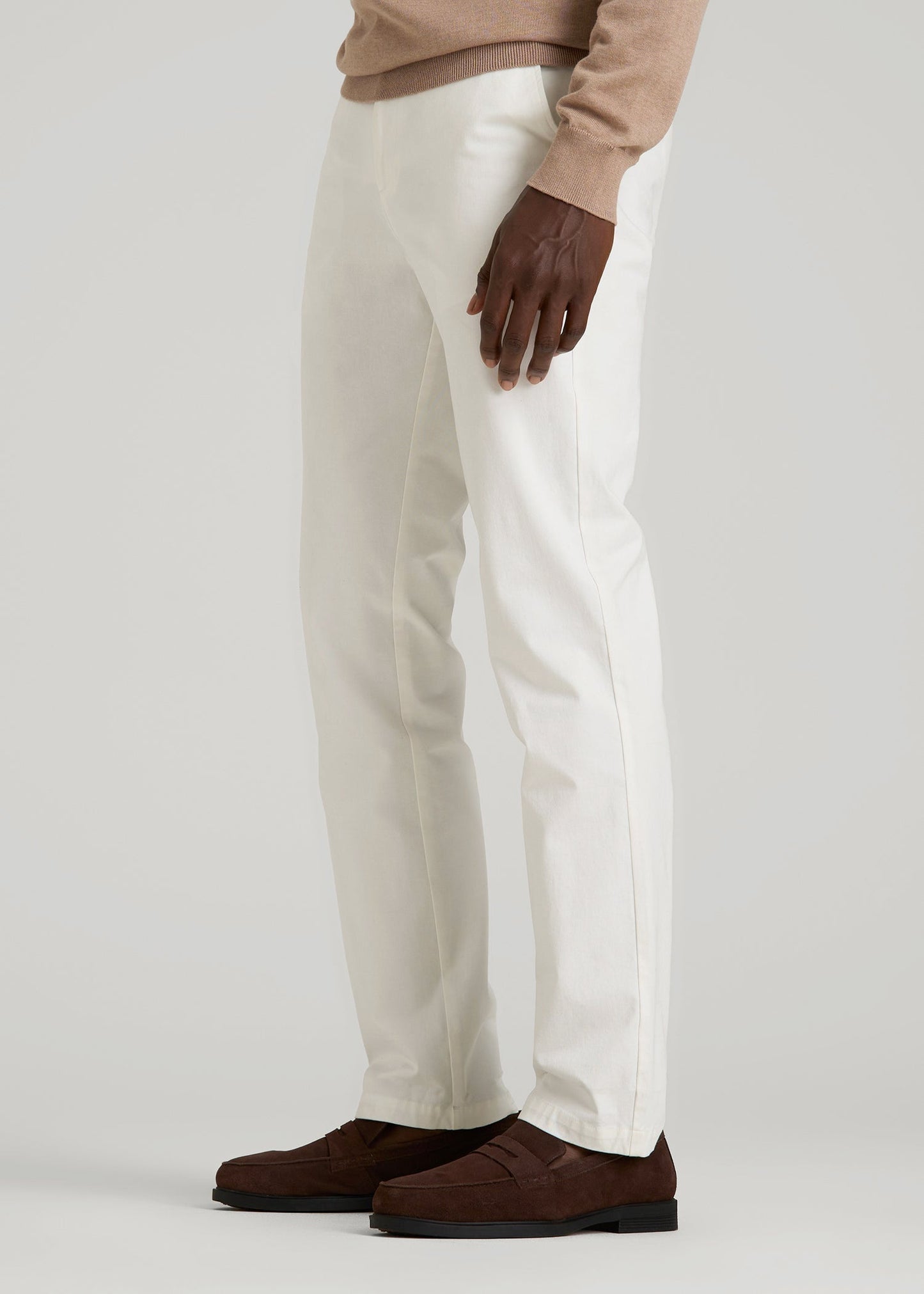 American Tall Men 4 Way Stretch Commuter TAPERED Chino Pants for Tall Men in White Alyssum