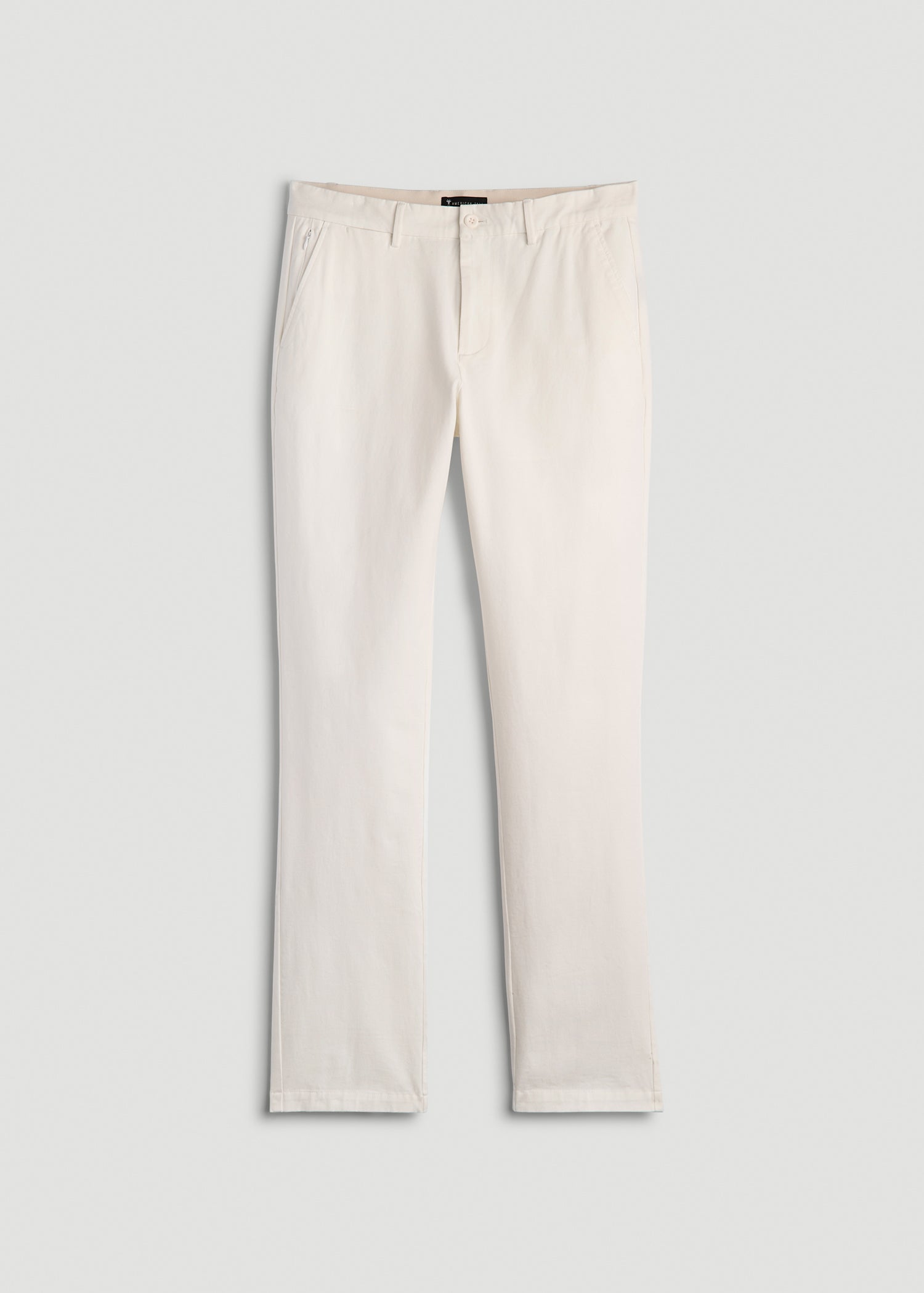 American Tall Men 4 Way Stretch Commuter TAPERED Chino Pants for Tall Men in White Alyssum