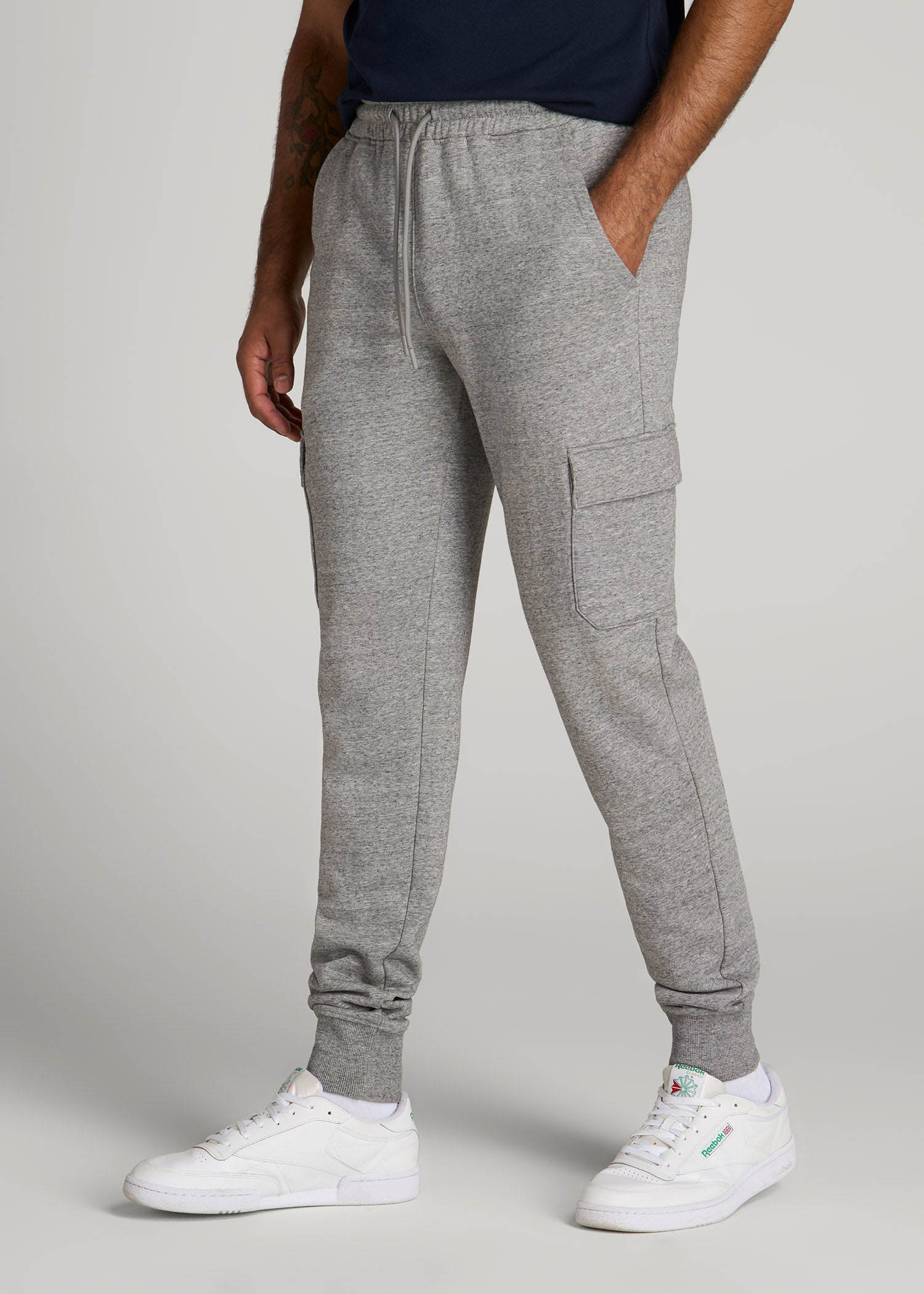 American Tall Men Wearever Fleece Cargo Jogger For Tall Men in Heather Grey