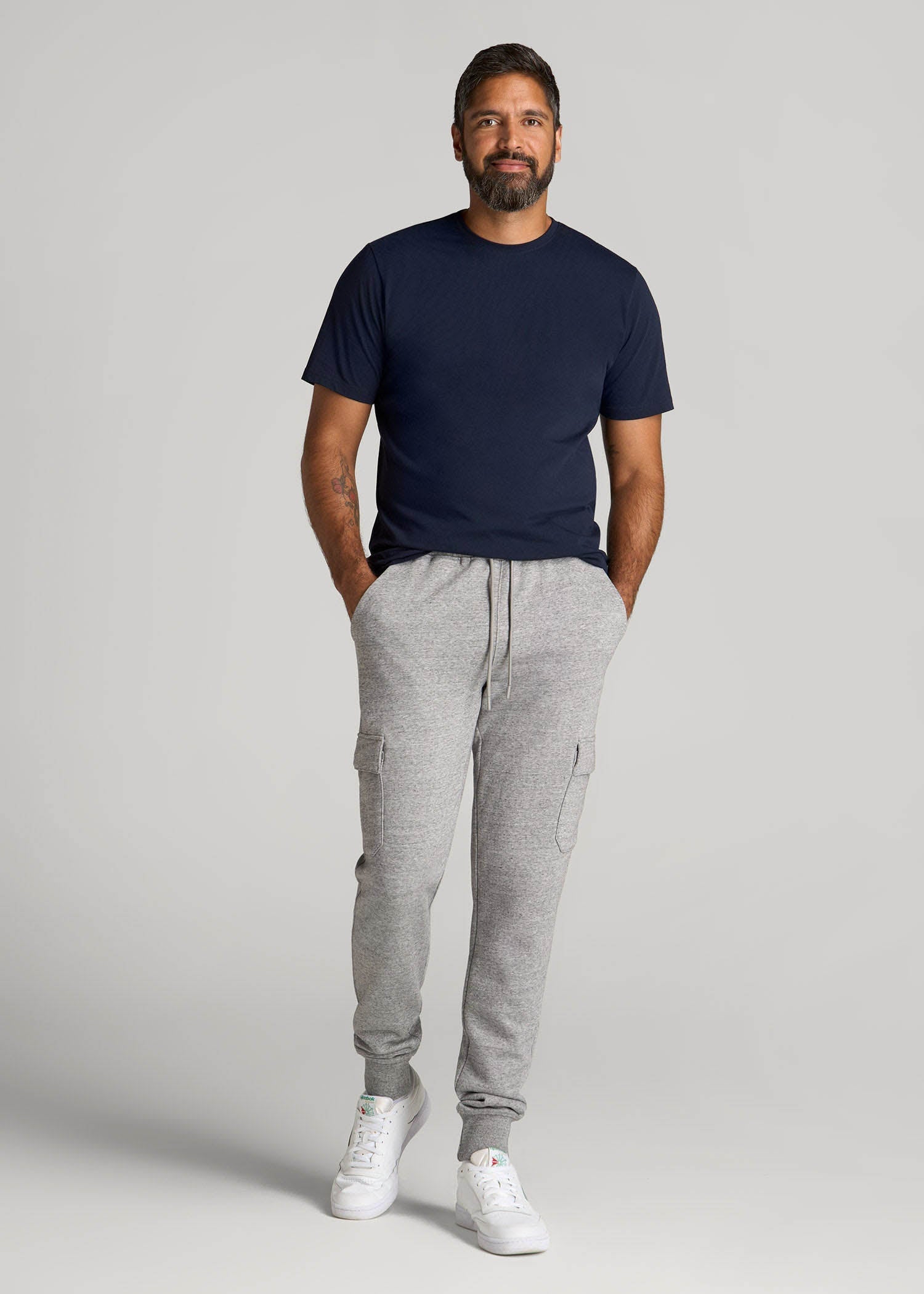 American Tall Men Wearever Fleece Cargo Jogger For Tall Men in Heather Grey