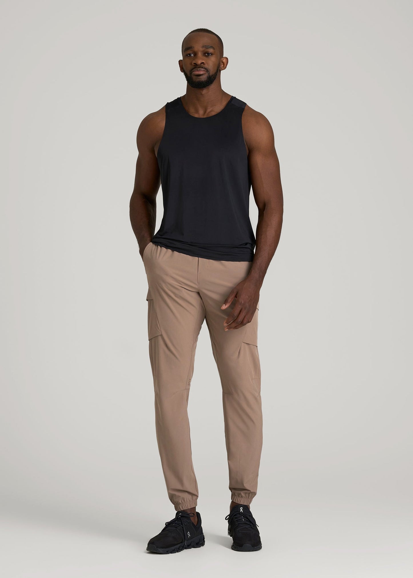American Tall Men Featherweight Cargo Training Jogger for Tall Men in Dark Sand