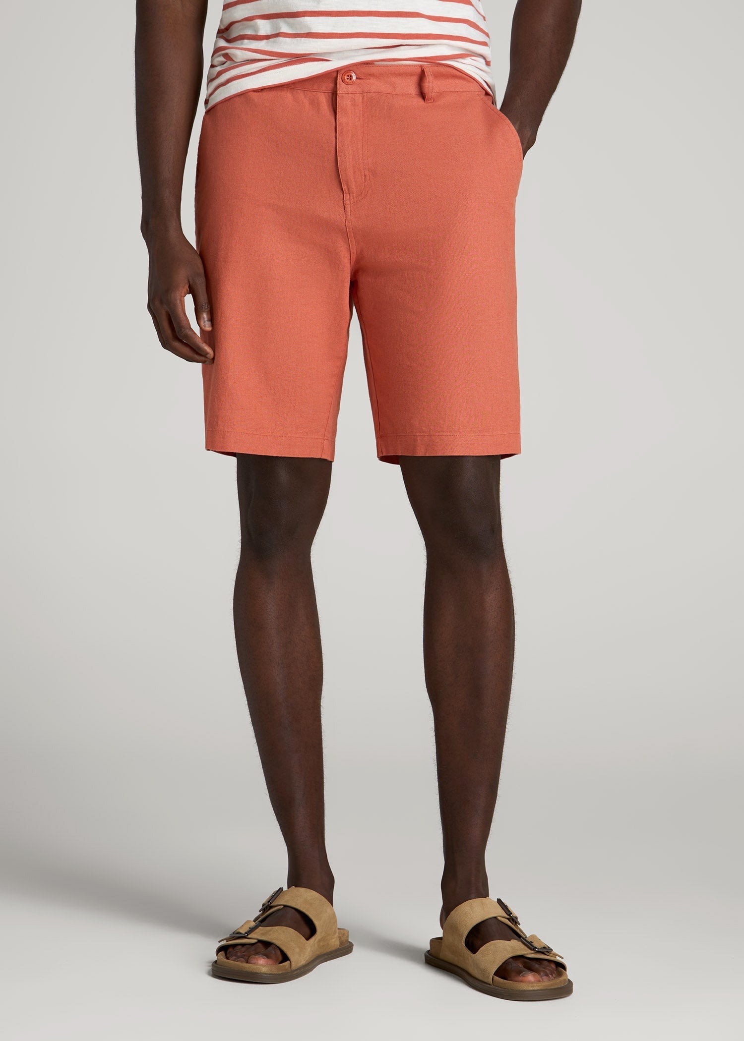 American Tall Men Linen Shorts For Tall Men in Burnt Orange