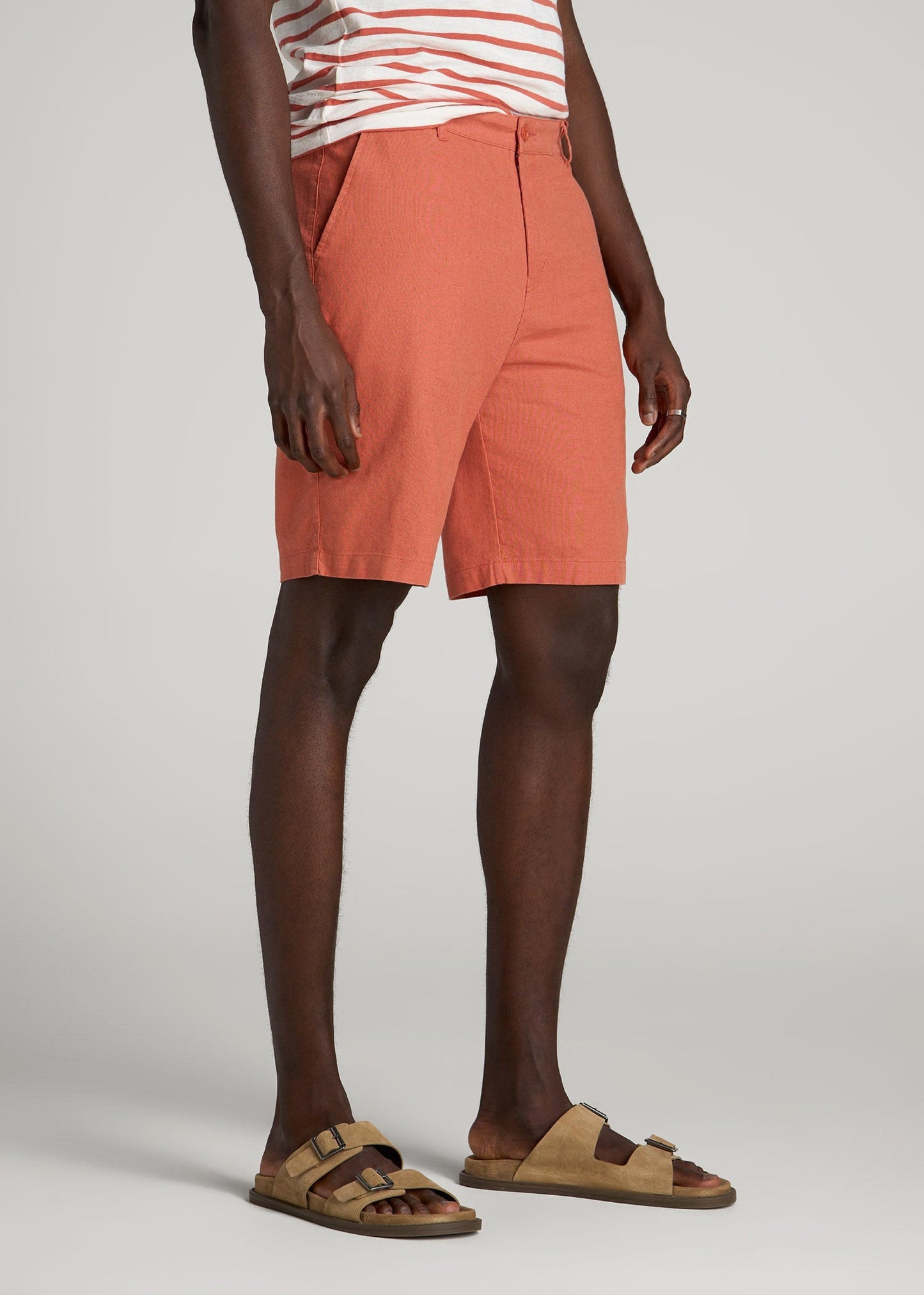 American Tall Men Linen Shorts For Tall Men in Burnt Orange