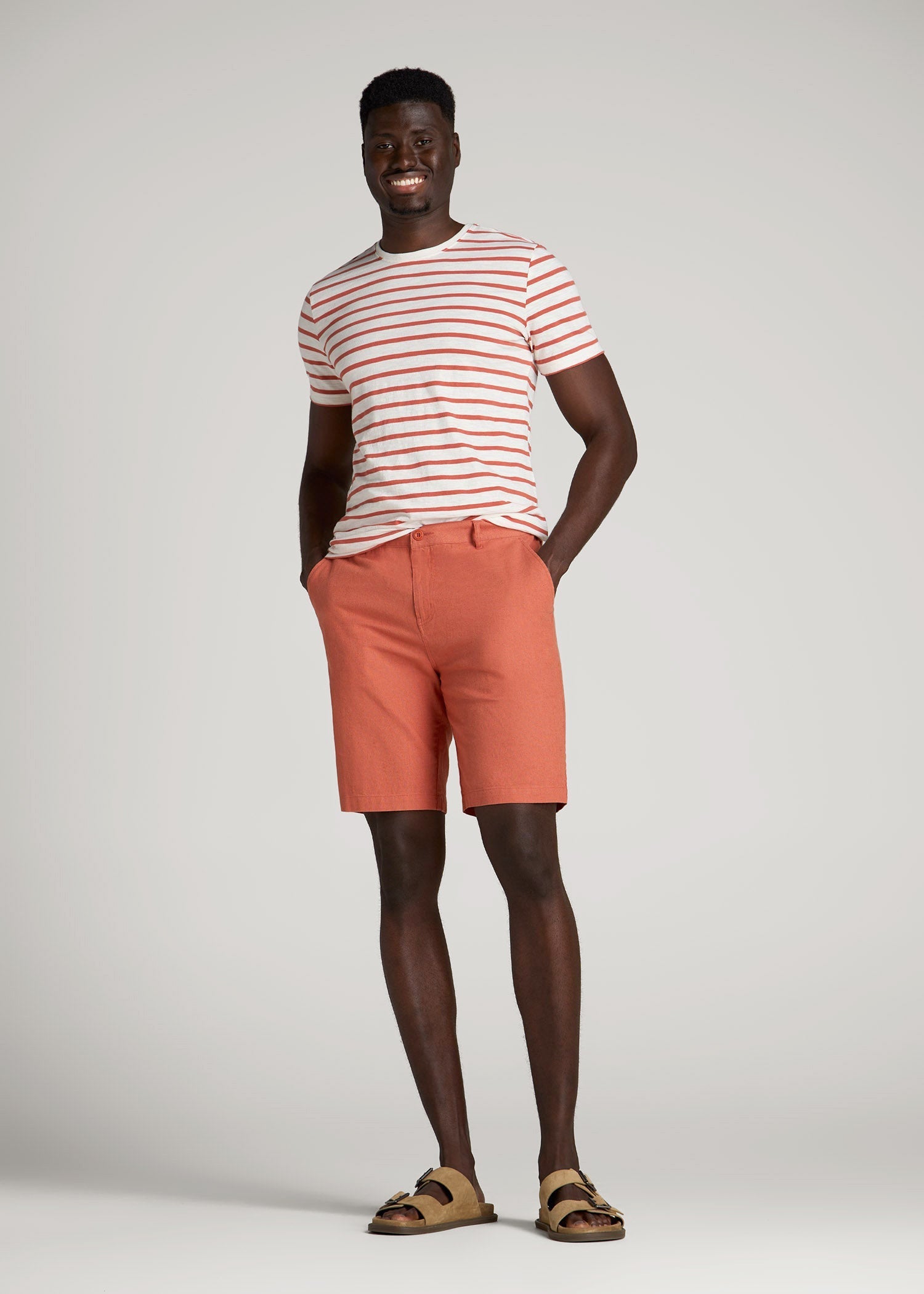 American Tall Men Linen Shorts For Tall Men in Burnt Orange