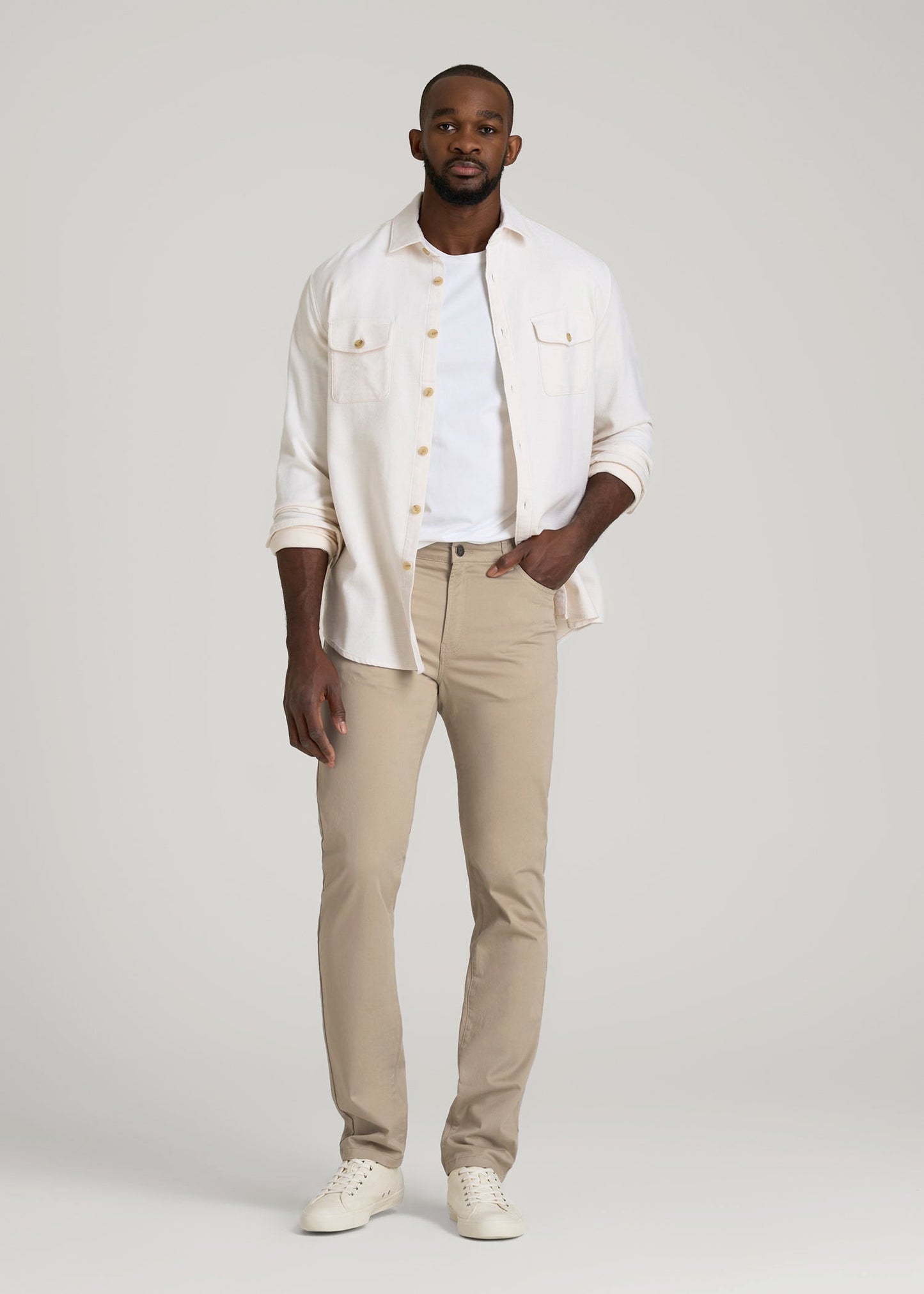 American Tall Men Dylan Slim Fit Five-Pocket Pants For Tall Men in Desert Khaki