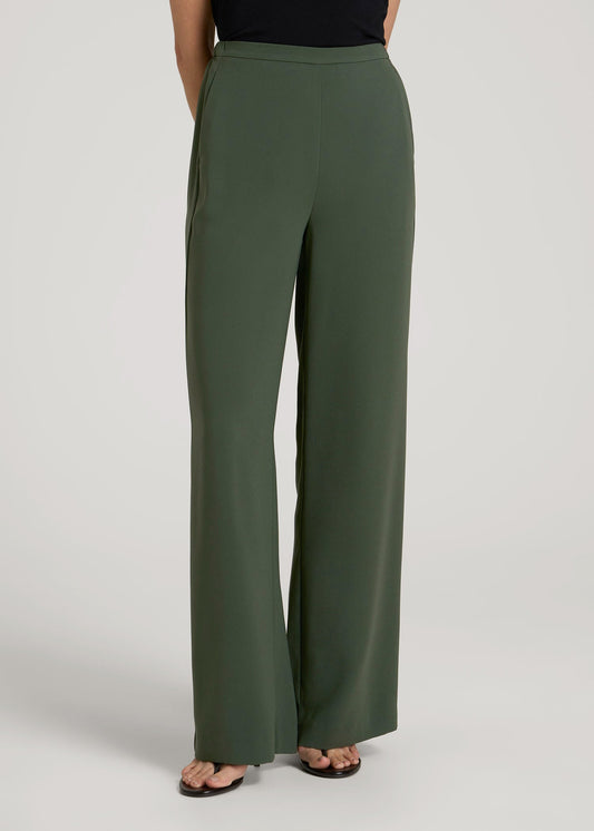 American Tall Men|Women Pull-On Crepe Ultra Wide Pants for Tall Women in Climbing Ivy